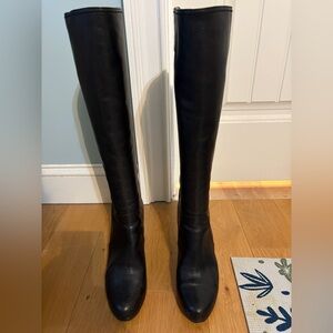 Frye Marissa Black Leather Knee-High Heeled Boots